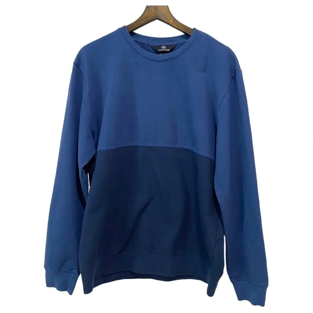 Aether Mens L Pullover Crewneck Color Block Navy Blue Sweatshirt